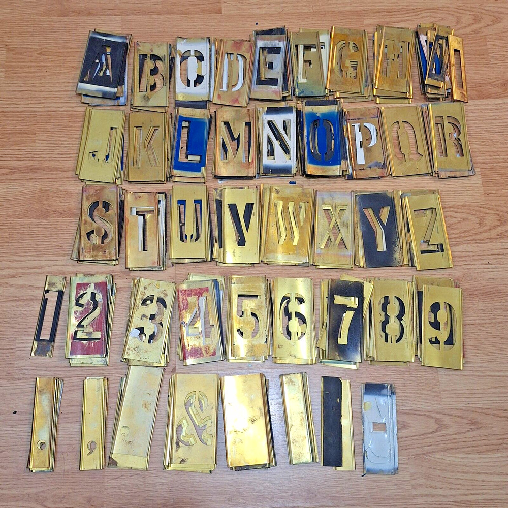 Brass Letters and Numbers Interlocking Stencils Multiple Sets of Varying Sizes