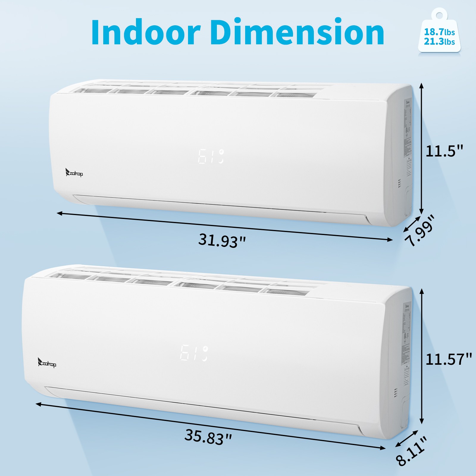 28000 BTU 2 Zone AC Ductless Mini Split Air Conditioner with Heat Pump (9K+18K)