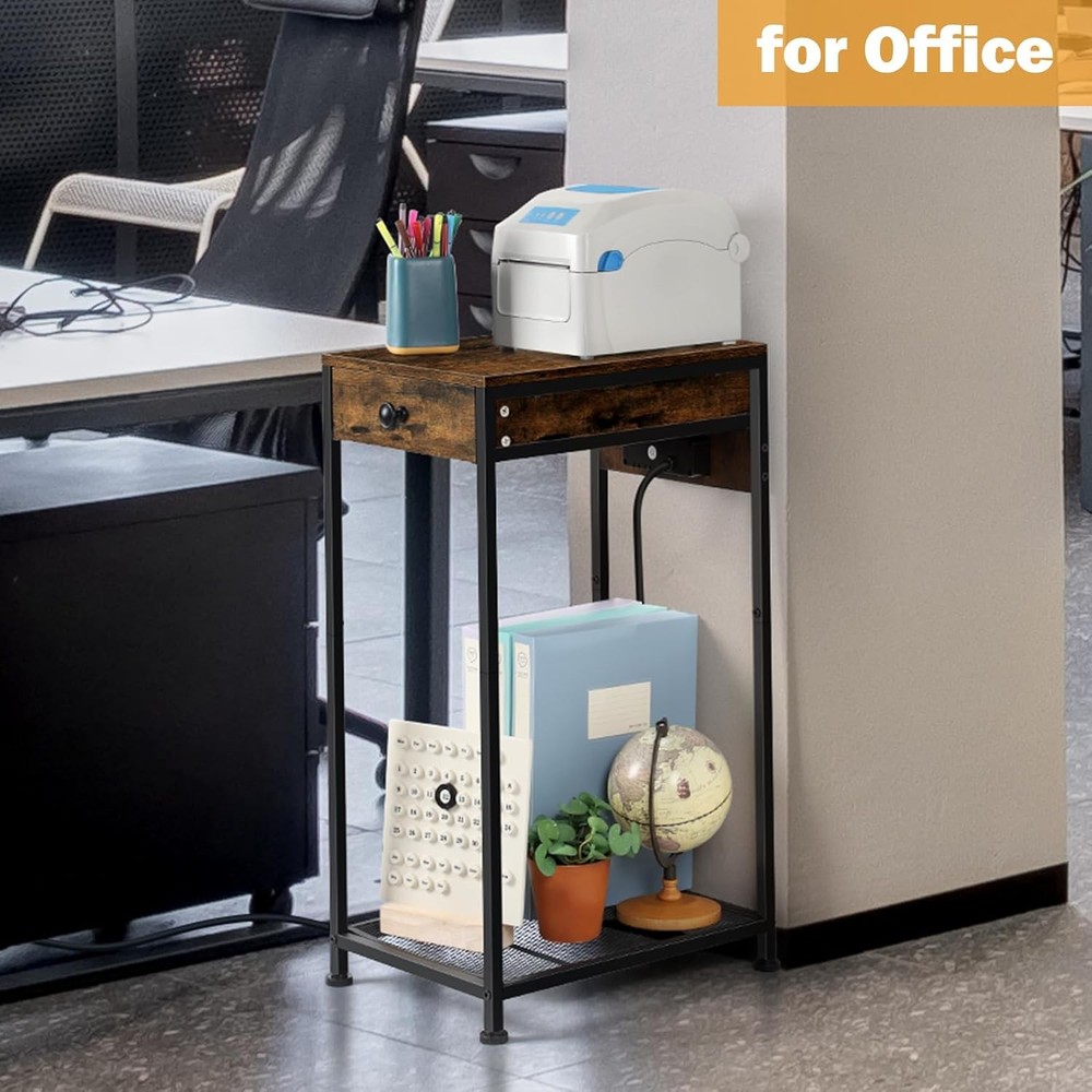 Printer Stand w/Storage Drawer Rolling Printer Table Desk w/Charging Station