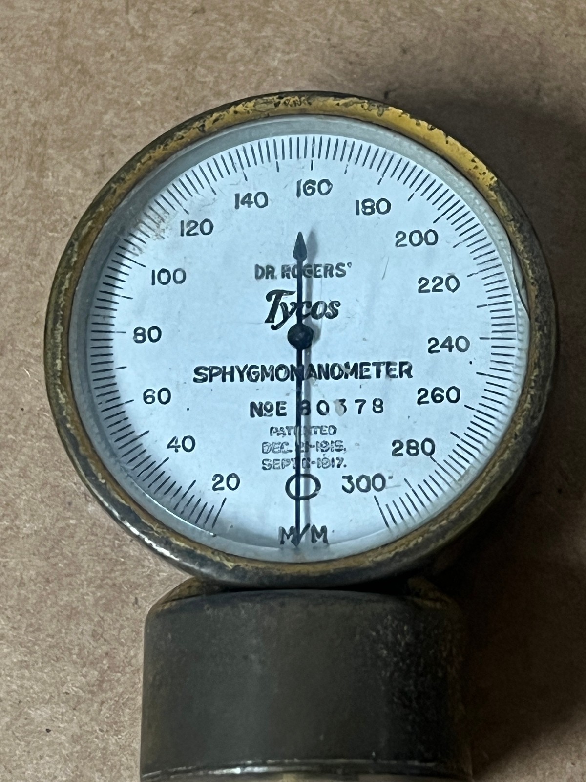 1915 Brass Tycos Dr. Rogers Sphygmomanometer Antique Blood Pressure Gauge
