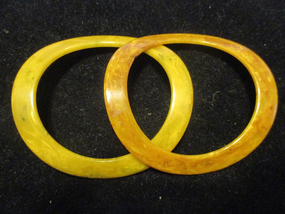 2 Antique Deco Marbled Bakelite Stackable Bangles Wavy Curvy Spacer Bracelets!