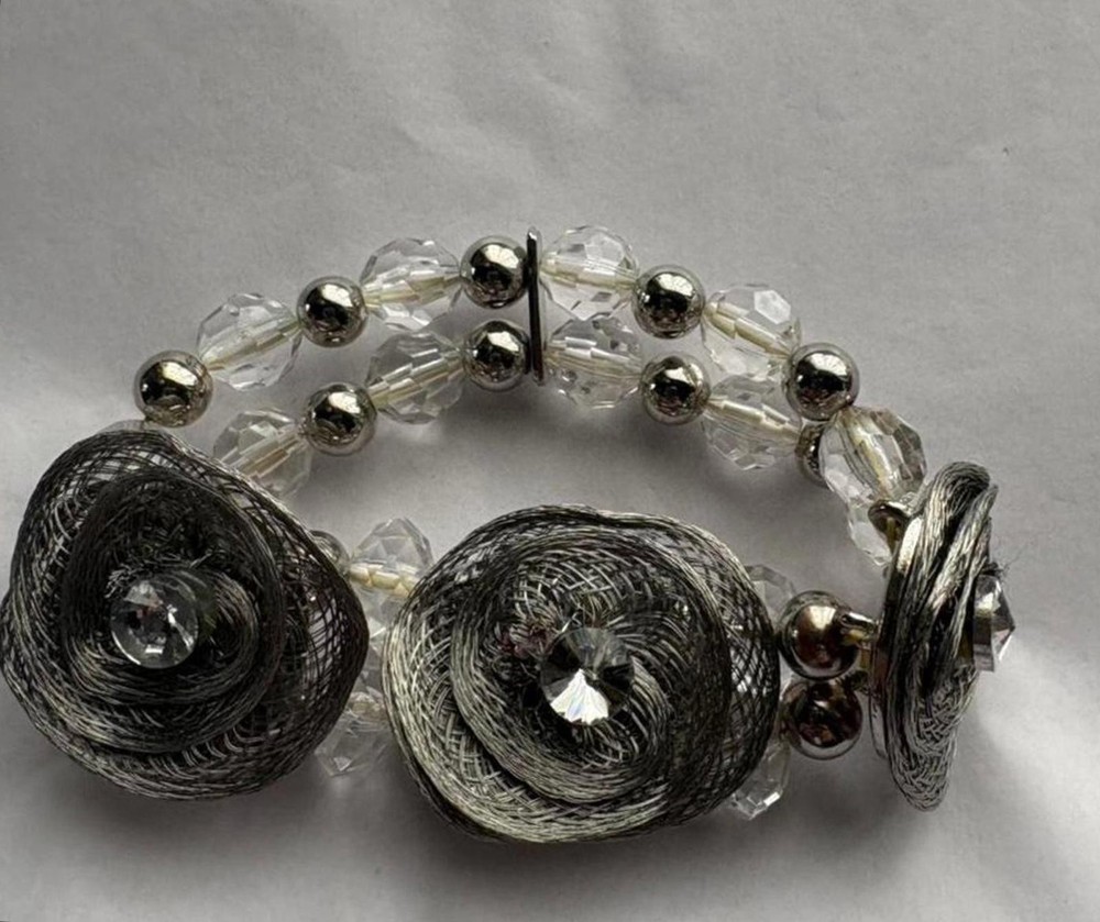 silver tone bracelet with flower design fairycore