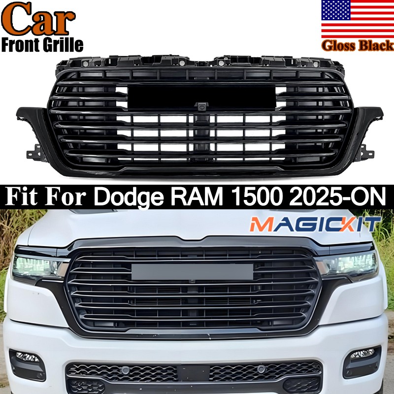 Fit Dodge RAM 1500 Laramie 2025 Gloss Black Front Bumper Grille Upper Grill NEW