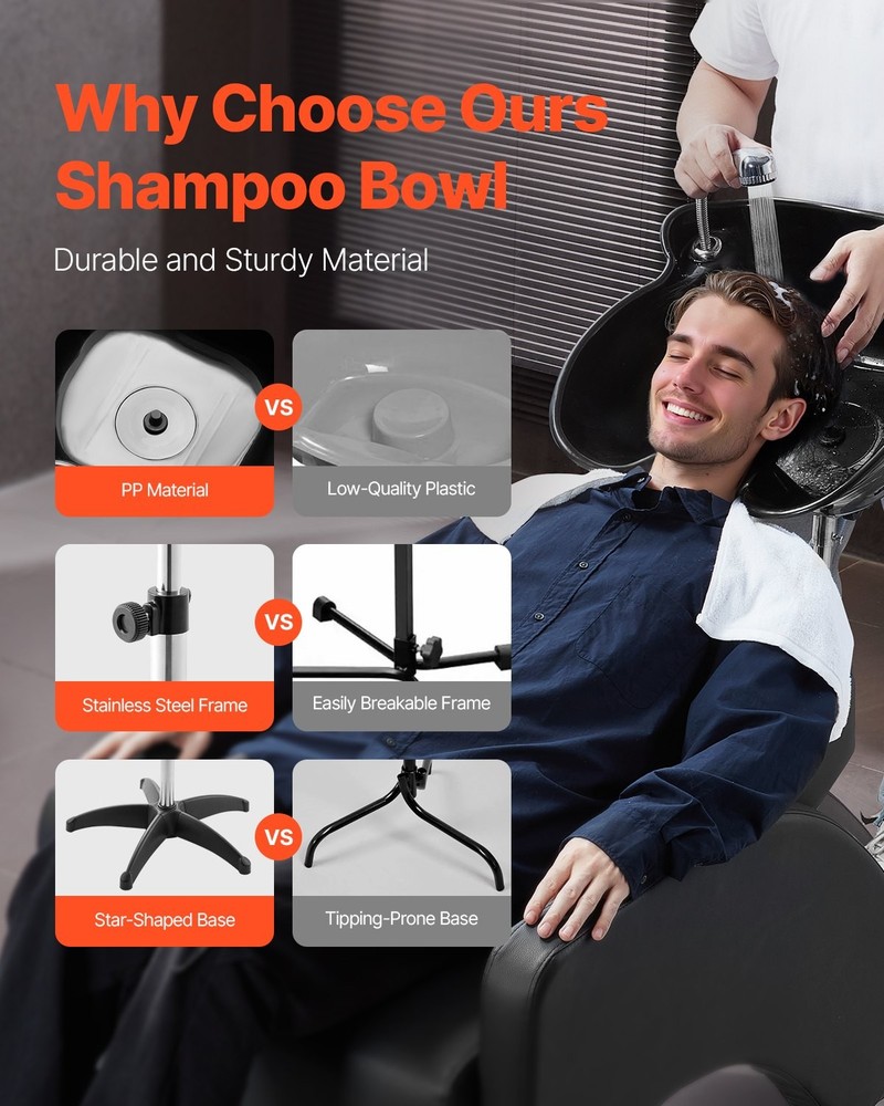 Portable Shampoo Bowl, Deep Shampoo Sink With Adjustable Height & Angle, Include