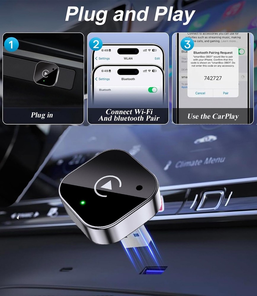 2025 Upgraded Wireless CarPlay Adapter& Android Auto Adapter, Mini&Stable Car...