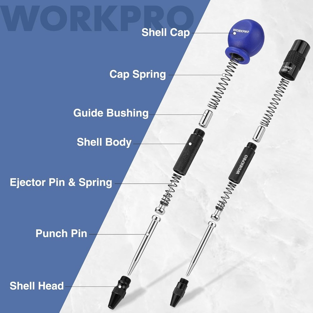 WORKPRO 2PCS Automatic Center Punch with an Extra Replacement Tip,...