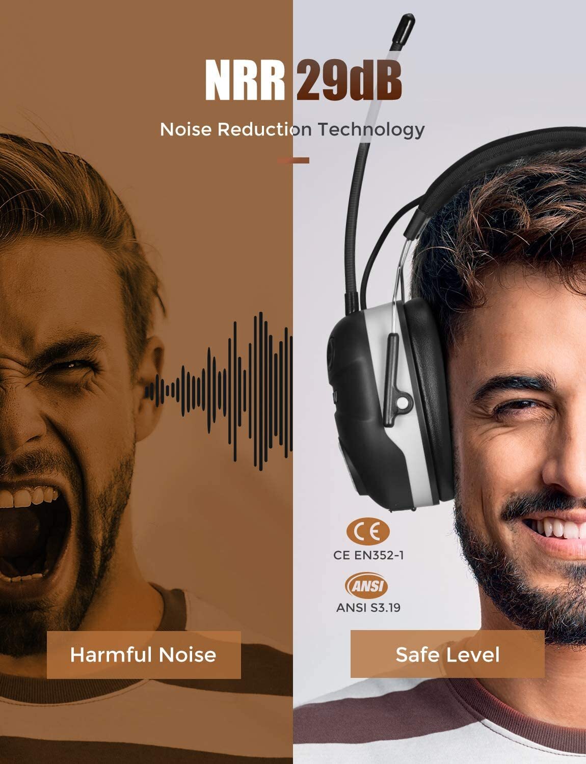 Mpow AM/FM Radio Ear Protection Bluetooth Headphone NRR 29dB For Mowing Shooting