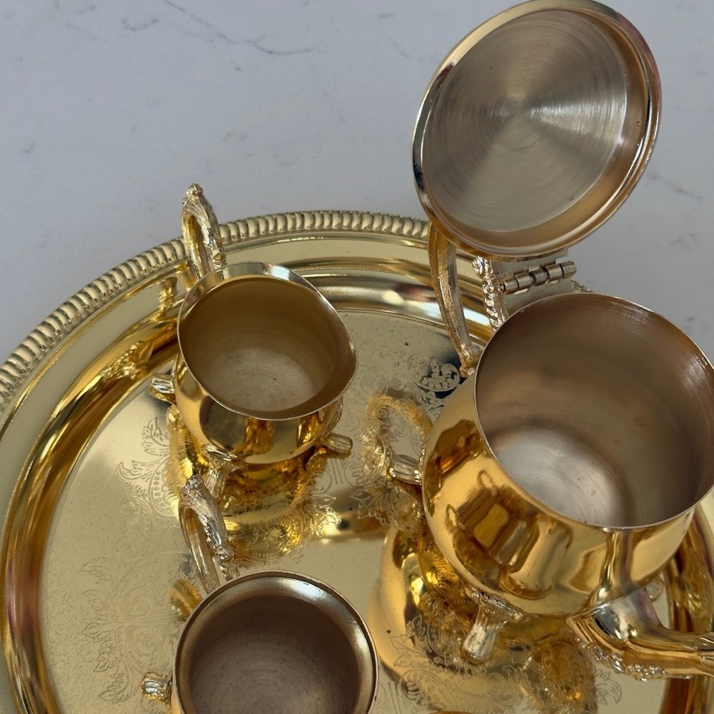 DAVCO DECORATORS CHOICE 4 PC GOLDTONE MINI COFFEE SET GOLD MINI SET