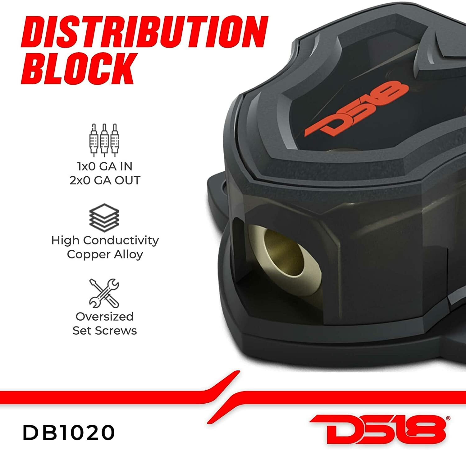 DS18 DB1020 Distribution Block 1X0-GA In 2X0-GA Out For Car Amplifiers
