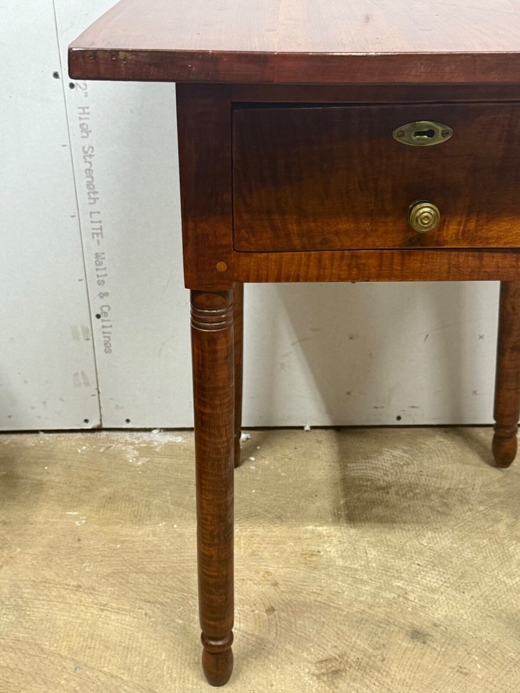antique bench made tiger maple & walnut work table night stand end 1800s drawer