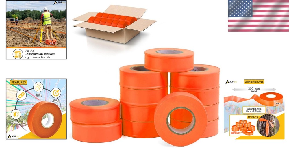 Neon Flagging Tape 12-Pack - Fluorescent Orange
