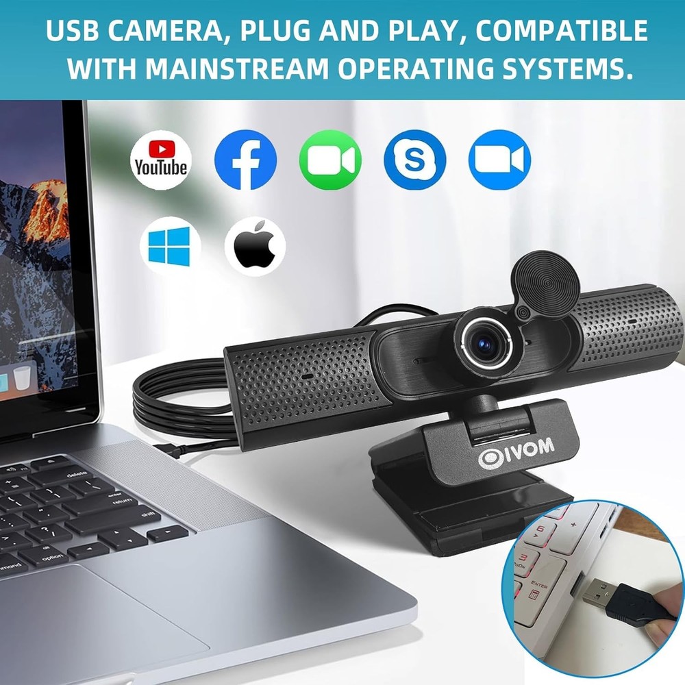Webcam With Microphone and Speaker, 1080P Web Camera for Desktop Computer...