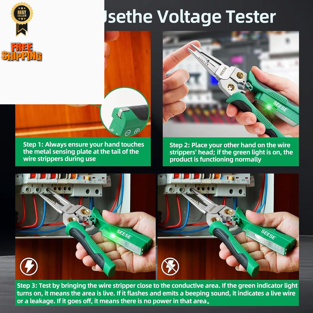 SEESE 8-in-1 Wire Stripper Pliers: Compact Portable Multi-Function Green