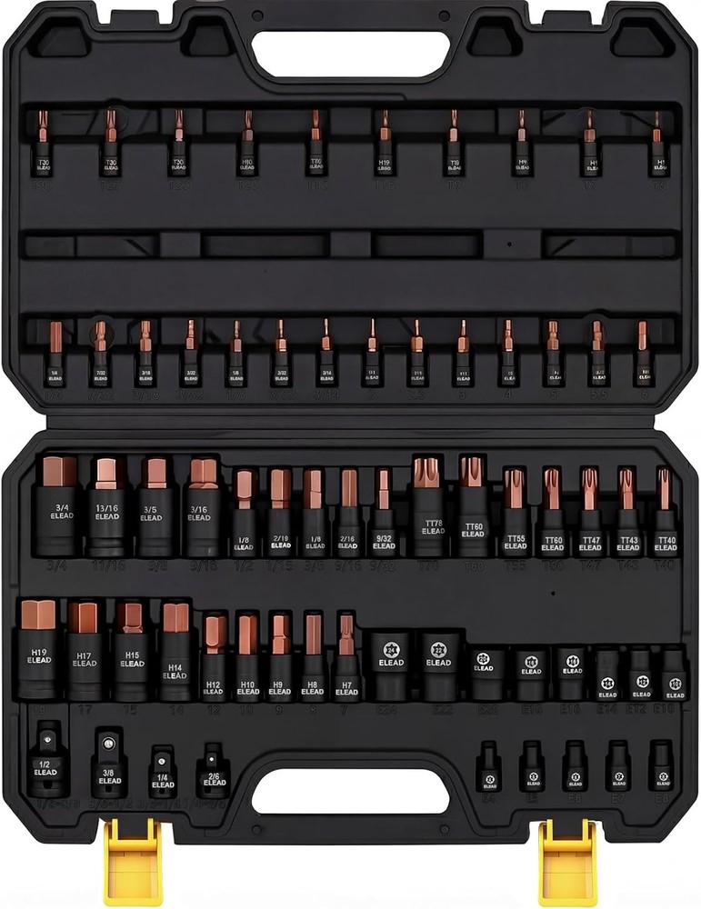 31-Piece Torx Bit Socket Set 14 Star Bits T8-T70 & 13 E-Torx Sockets E4-E24