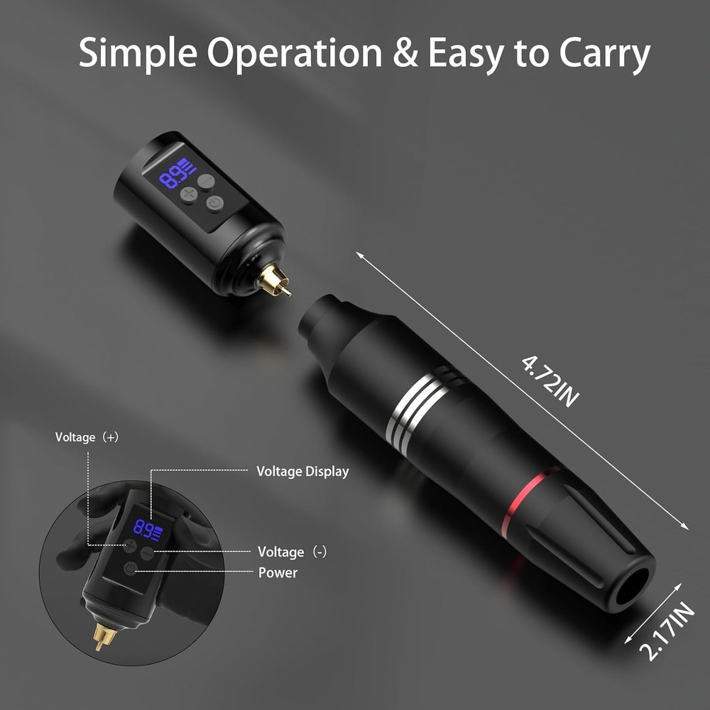 Wireless Tattoo Kit for Beginners - Machine with 1200 mAh Black