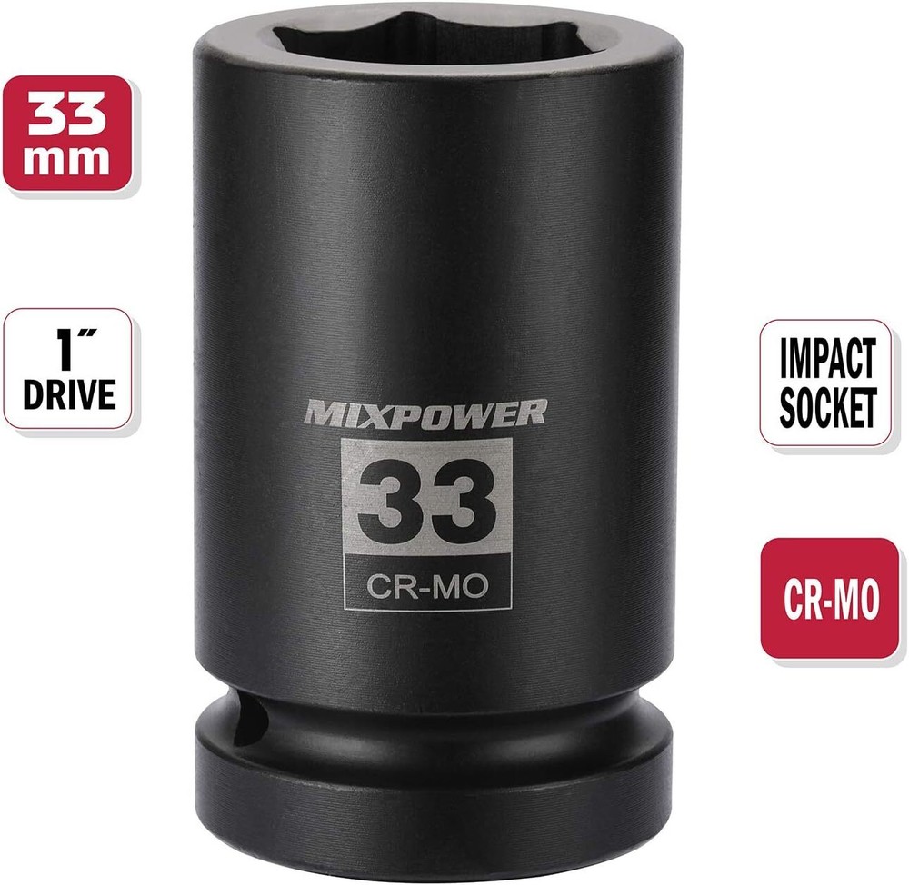 1 Inch Drive Deep Impact Socket CR MO 33Mm 6 Point Radius Corner Design Chamfere