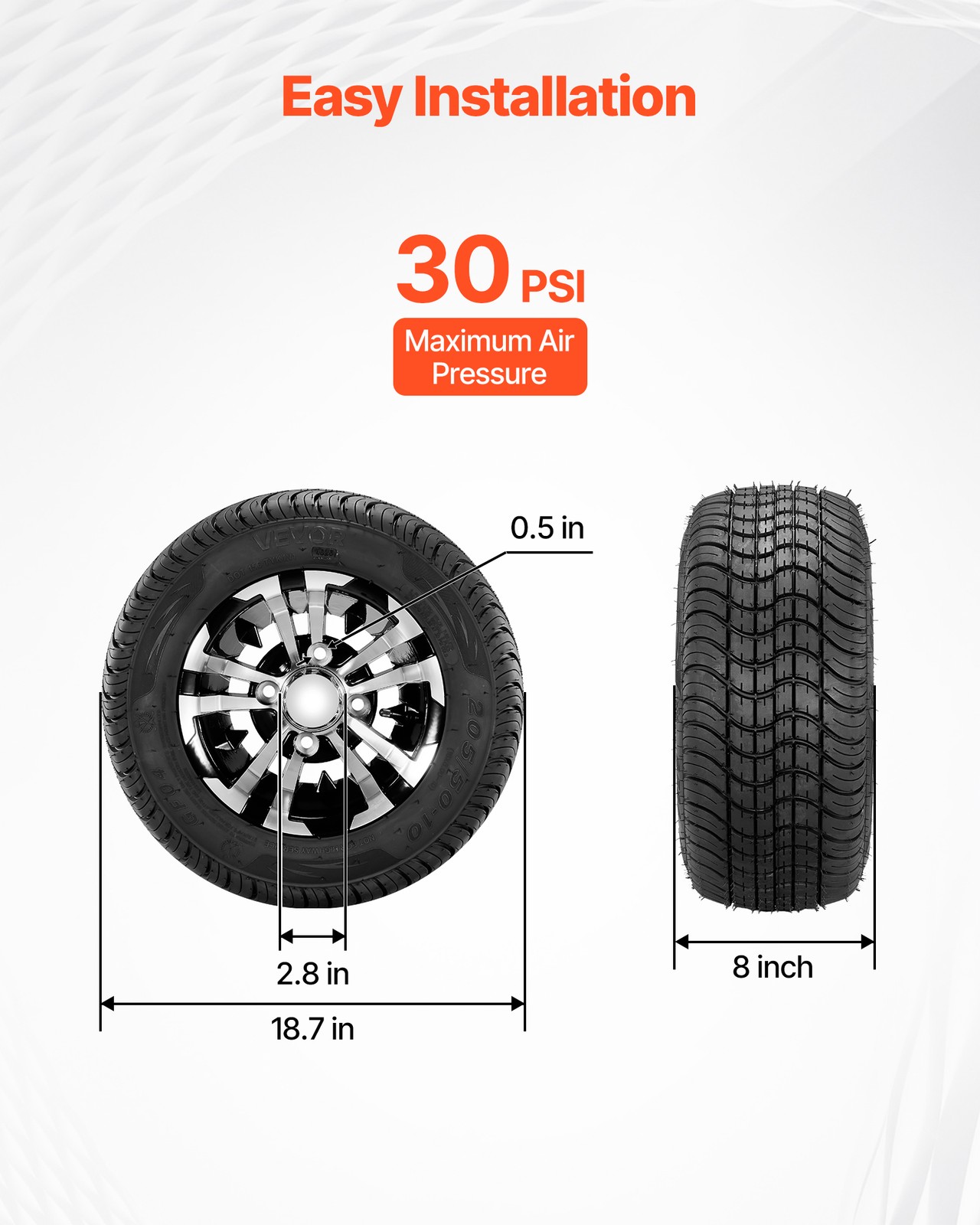 VEVOR Golf Cart Wheels & Tires Set of 4 10" 205/50-10 Fit Yamaha EZGO Club Car