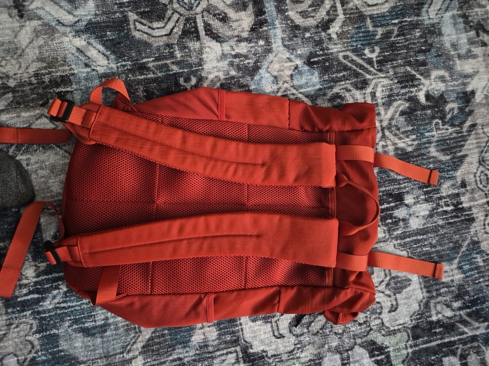 Fabletics "The Only Backpack" Orange Nylon NWOT Multiple Pockets Roll Down Top