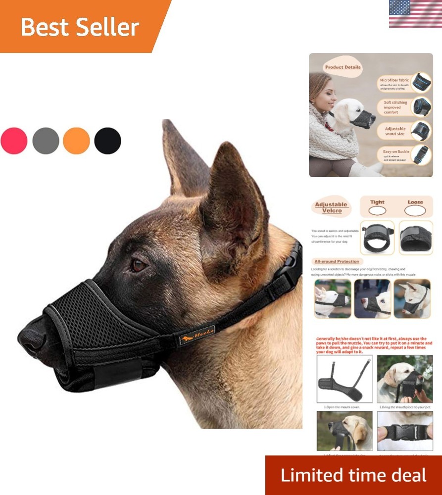 Dog Muzzle, Soft Nylon, Adjustable, Breathable, Large, Black