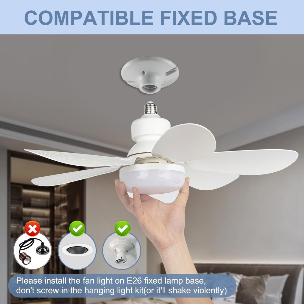 Dimmable Socket Fan Light, 20.5IN Remote Control Combo for Garage, Kitchen, Room