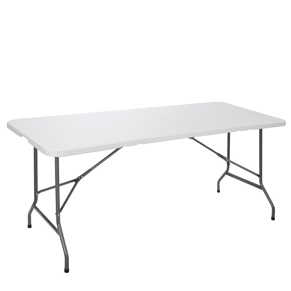6' Plastic Table Fold-in-Half Picnic Utility Table w/ Handle Multipurpose White