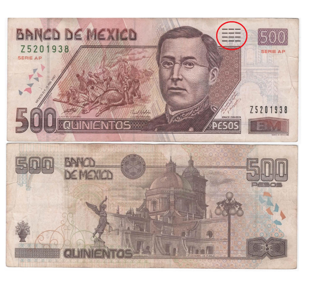 500 PESOS MEXICO BILLETE  IGNACIO ZARAGOZA CIRCULATED 500 PESOS BILL