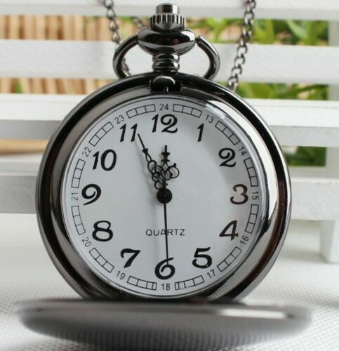 Mens Pocket Watch Quartz White Dial Stainless Steel Case Arabic Numerals Luxury