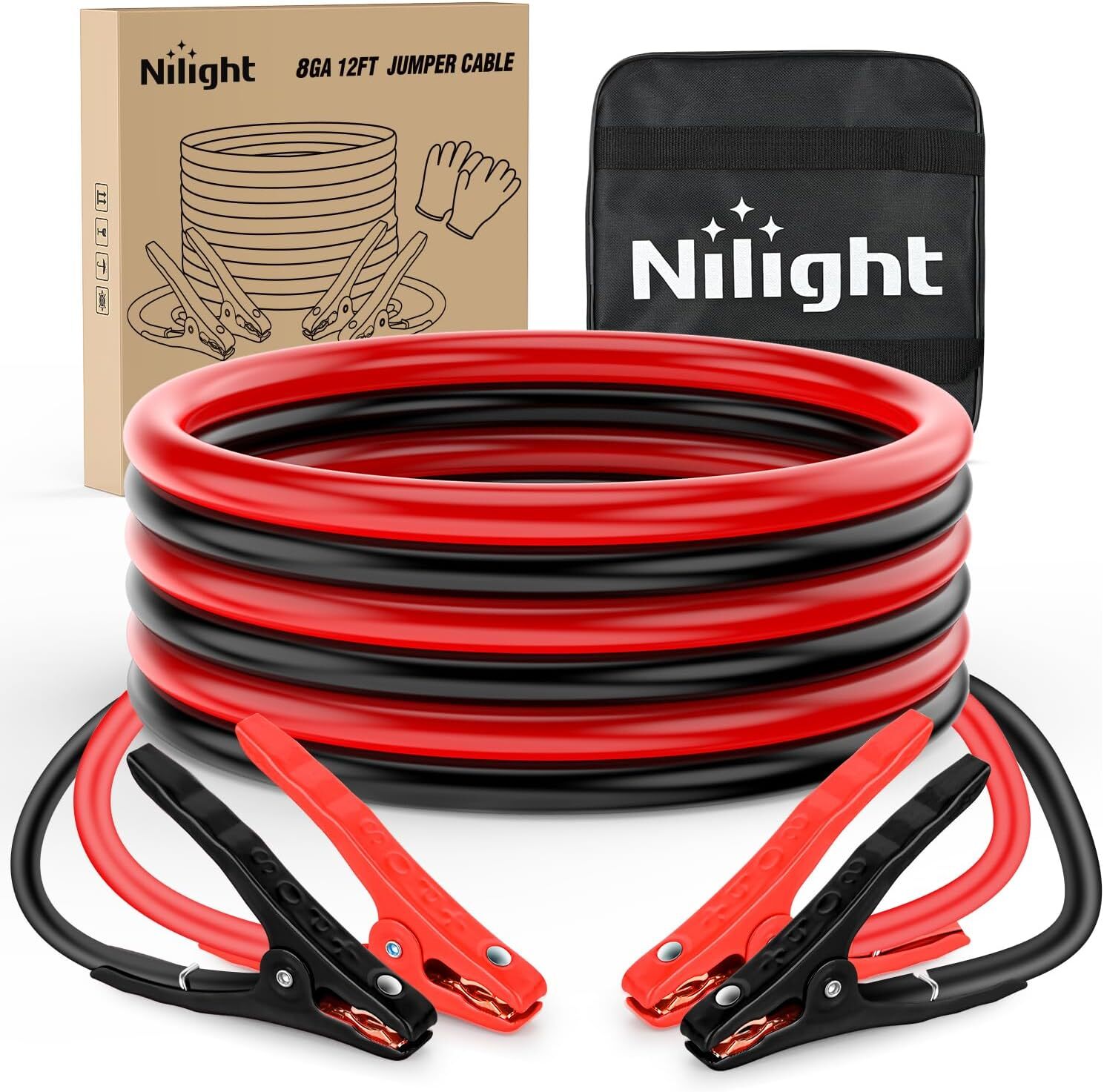 Nilight Jumper Cables for Car Battery 8 Gauge 12FT Booster Cable Heavy Duty 250A