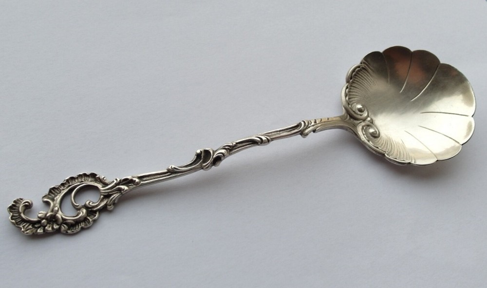 Rococo Spoon/ Serving Spoon, Adam Manns & Son, 800 Silver, around 1900 E438