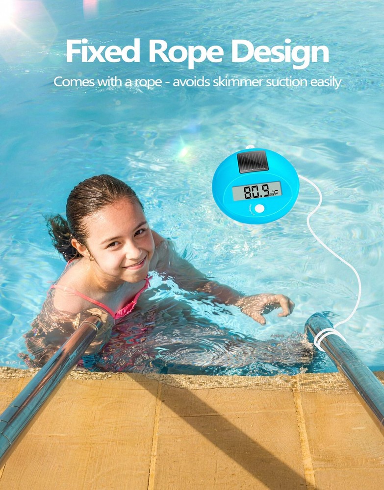 LuxBlue Floating Pool Thermometer Solar Powered | Large Compact, Light Blue