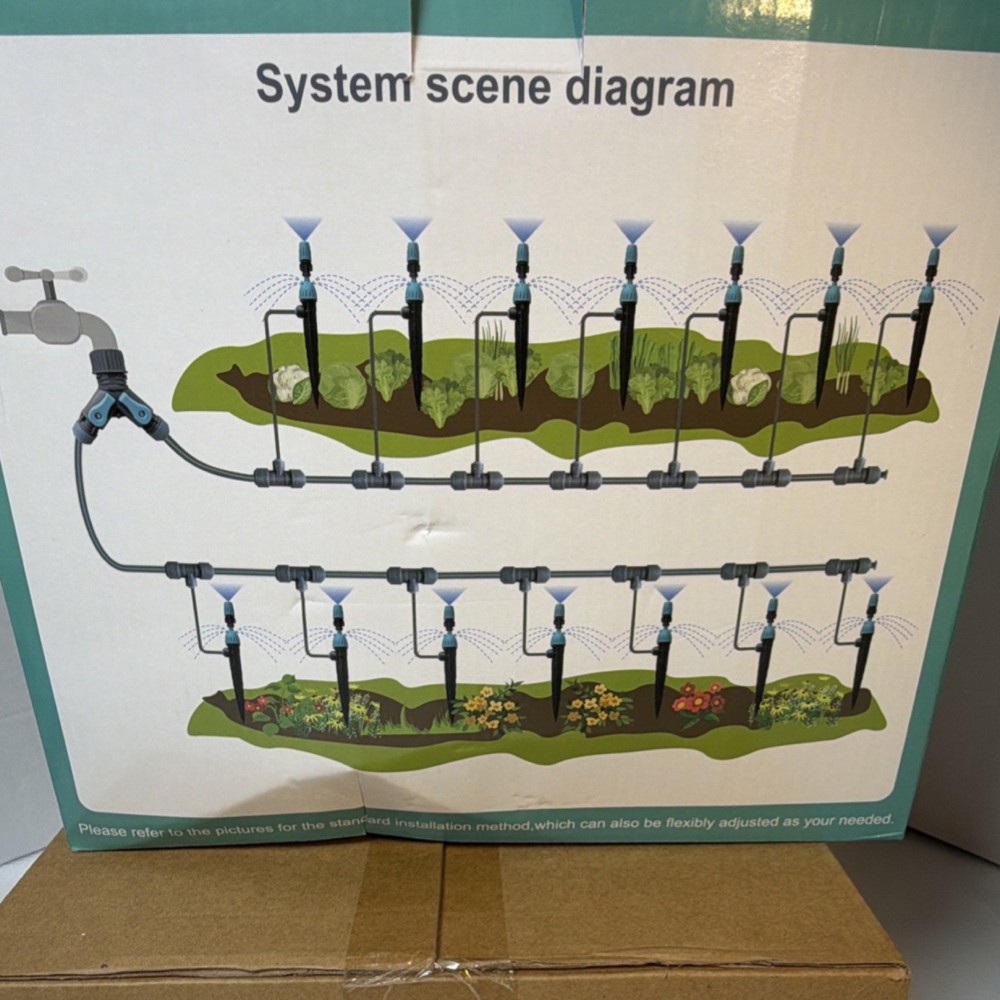 Complete Drip Irrigation Kit Quick Connector Adjustable Flow 28 Emitters Garden