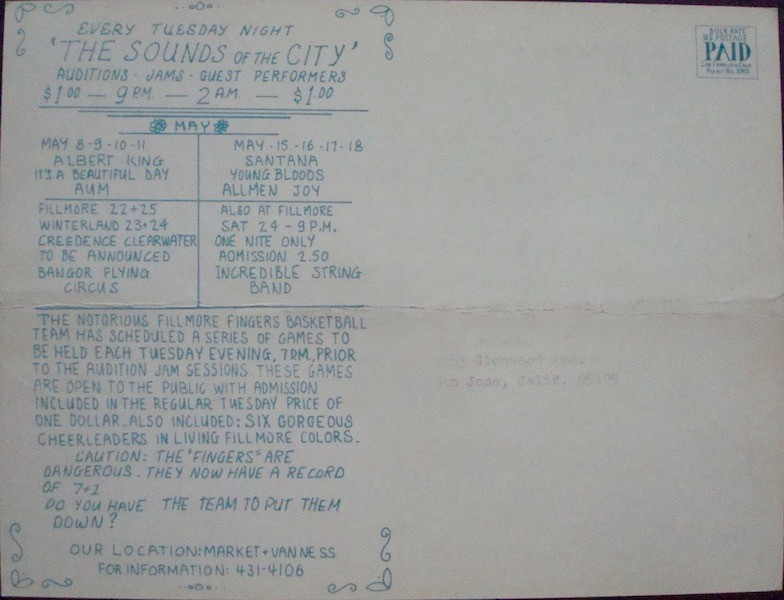 BG 172-173 PC FILLMORE Double postcard mailer 1969 SANTANA ALBERT KING CONKLIN