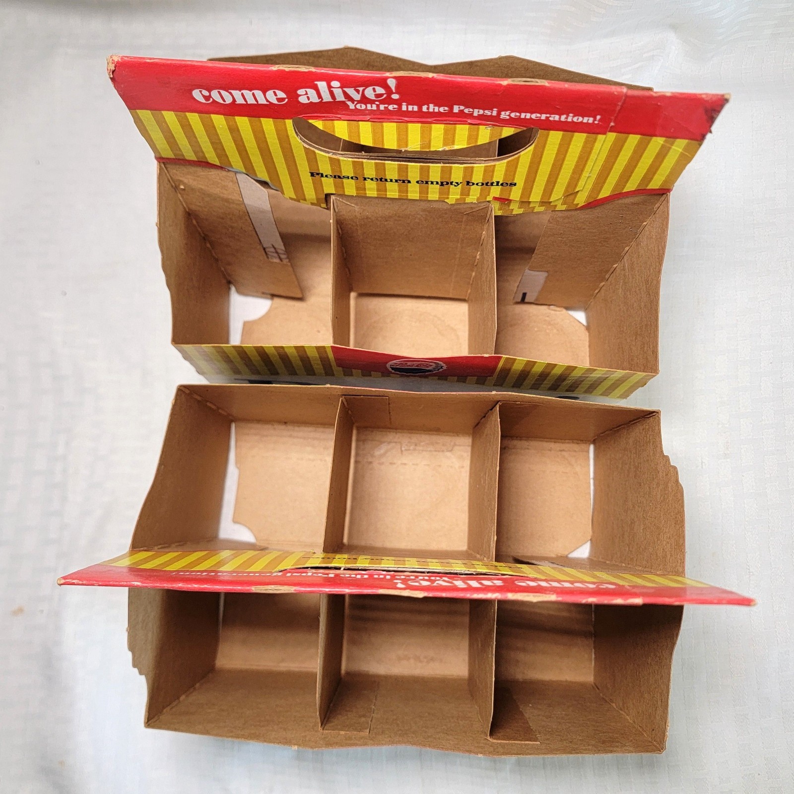 Vintage Pepsi Cardboard Carrier, Lot of 2, "Come Alive" Slogan, 1960s