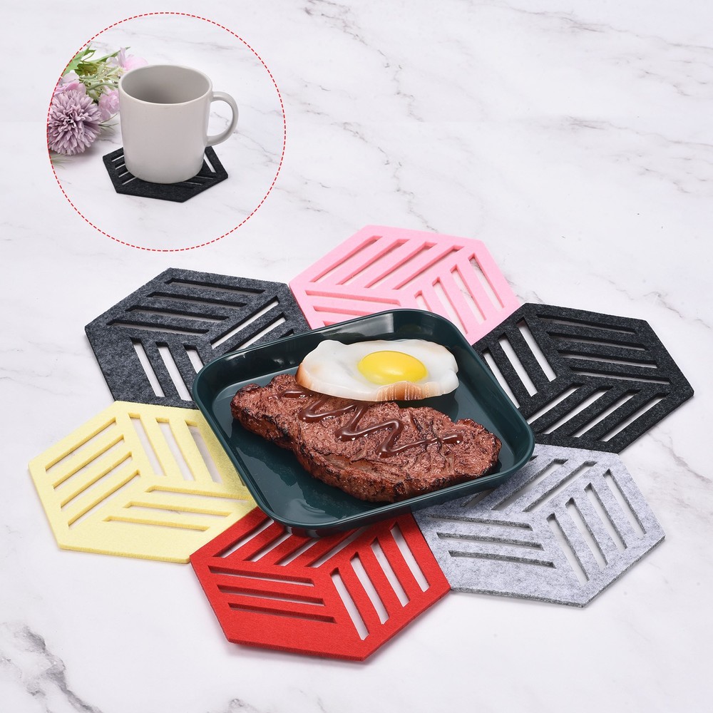 Felt Coasters, 4pcs Hexagonalagon Mat Tampons Coaster, White