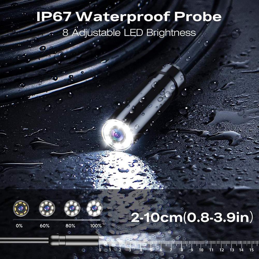 Endoscope Camera with Light, Borescope Camera with 4.3" IPS Screen, IP67