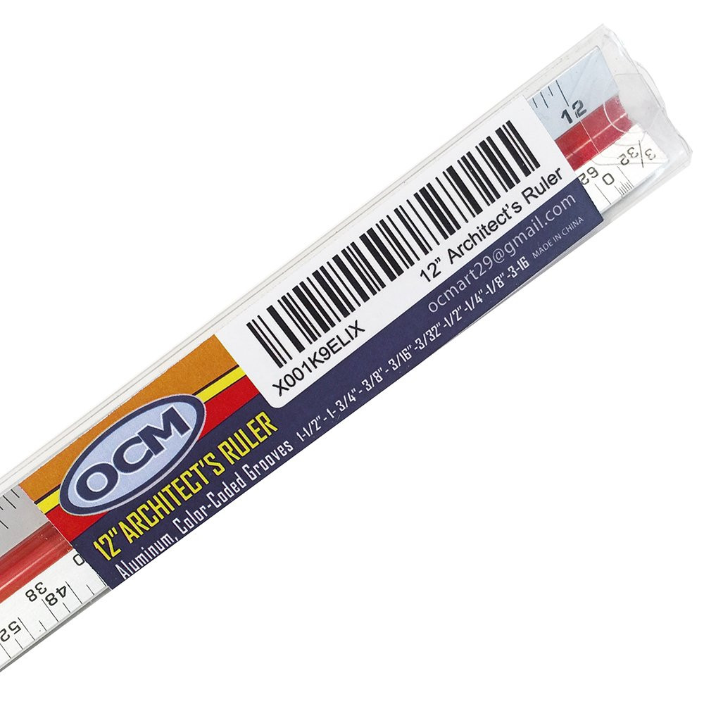 OCM 1 Triangular Architect Scale Ruler (Professional Grade Solid Aluminum) Co...