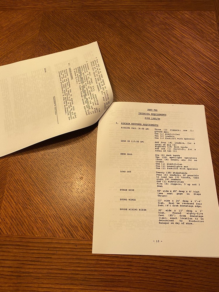 KISS 1980's concert tour rider contract hand signed notes COPY Gene Simmons