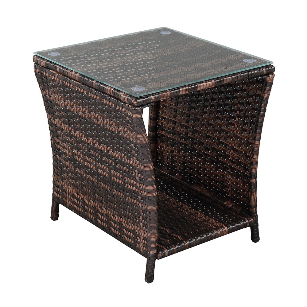Glass Surface Brown Gradient Iron Frame Rattan Side Table,free ship