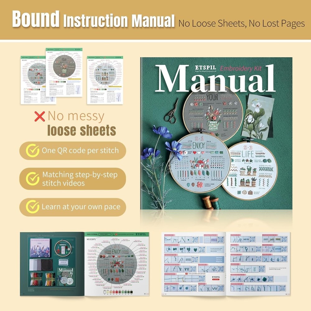 Embroidery Kit for Beginners, Easy Step-by-Step 4K Video Tutorials for Adults...