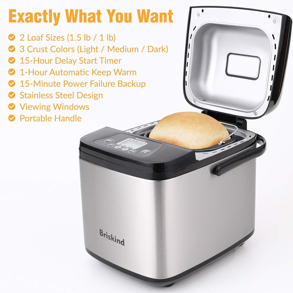 19-In-1 Compact Bread Maker Machine, 1.5 Lb / 1 Lb Loaf Small Breadmaker with Ca