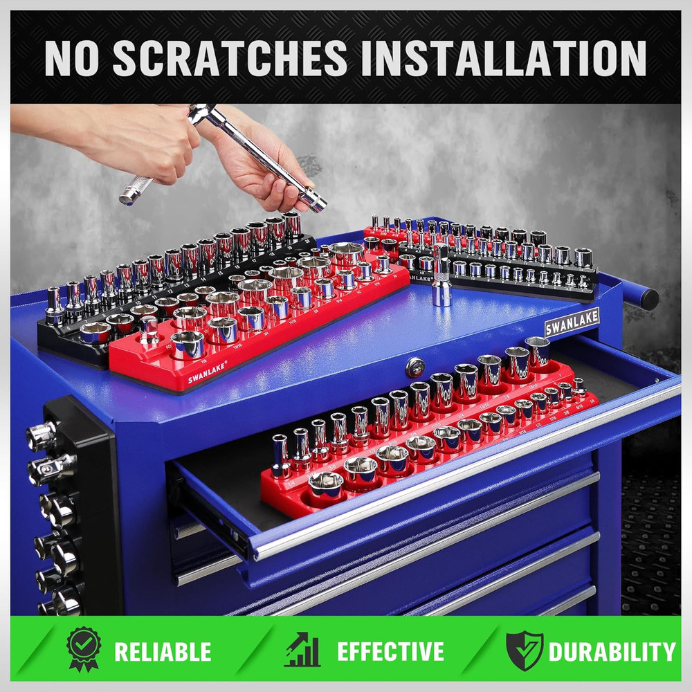 6-Piece Magnetic Socket Organizer Set, Metric & SAE Drive Socket Holder, Include