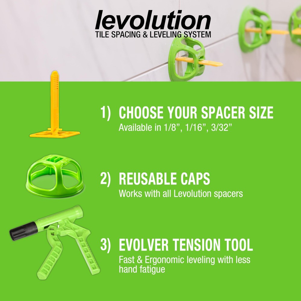Levolution Pro Tee Spacer 1/8", Tile Leveling & Spacing System for Lippage Co...
