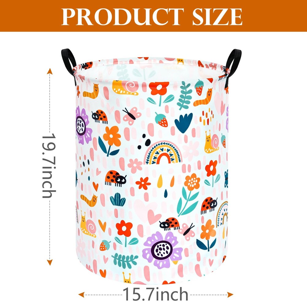 HUAYEE Round Ladybug Pattern Laundry Hamper Storage Basket Fabric Material St...