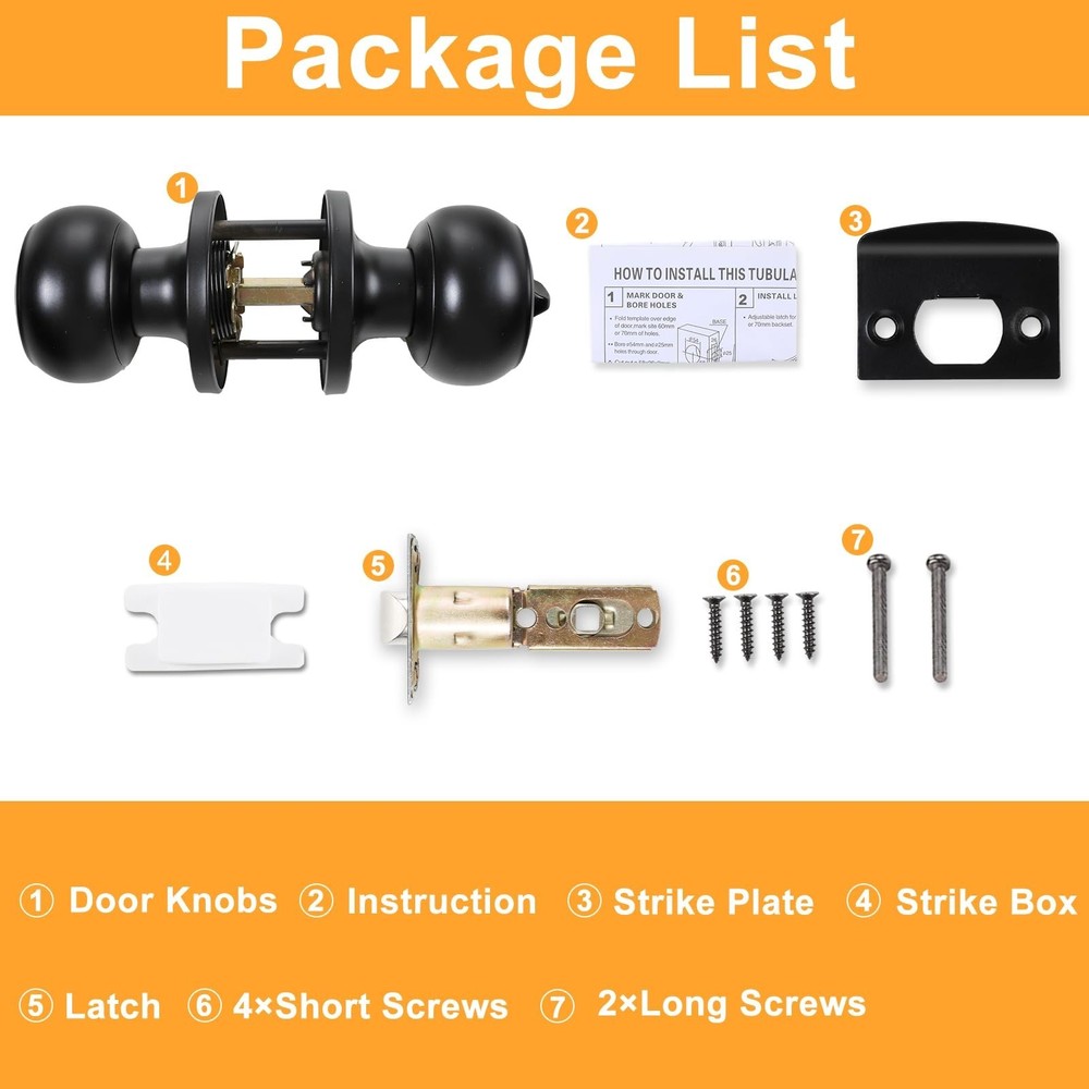 KAMOTA Privacy Door Knobs, 4 Pack Matte Black Heavy-Duty Door Knobs, Interior...