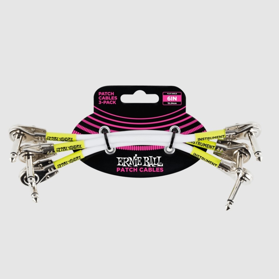 Ernie Ball 6" Classic Patch Cable Flat Angle/ Flat Angle Color White, 3 Pack Set