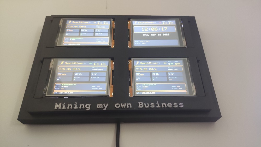 Spark - Nerd Miner Crypto Mining Rig - 4 x 720 kh/s Wall Mountable - Mining Rig