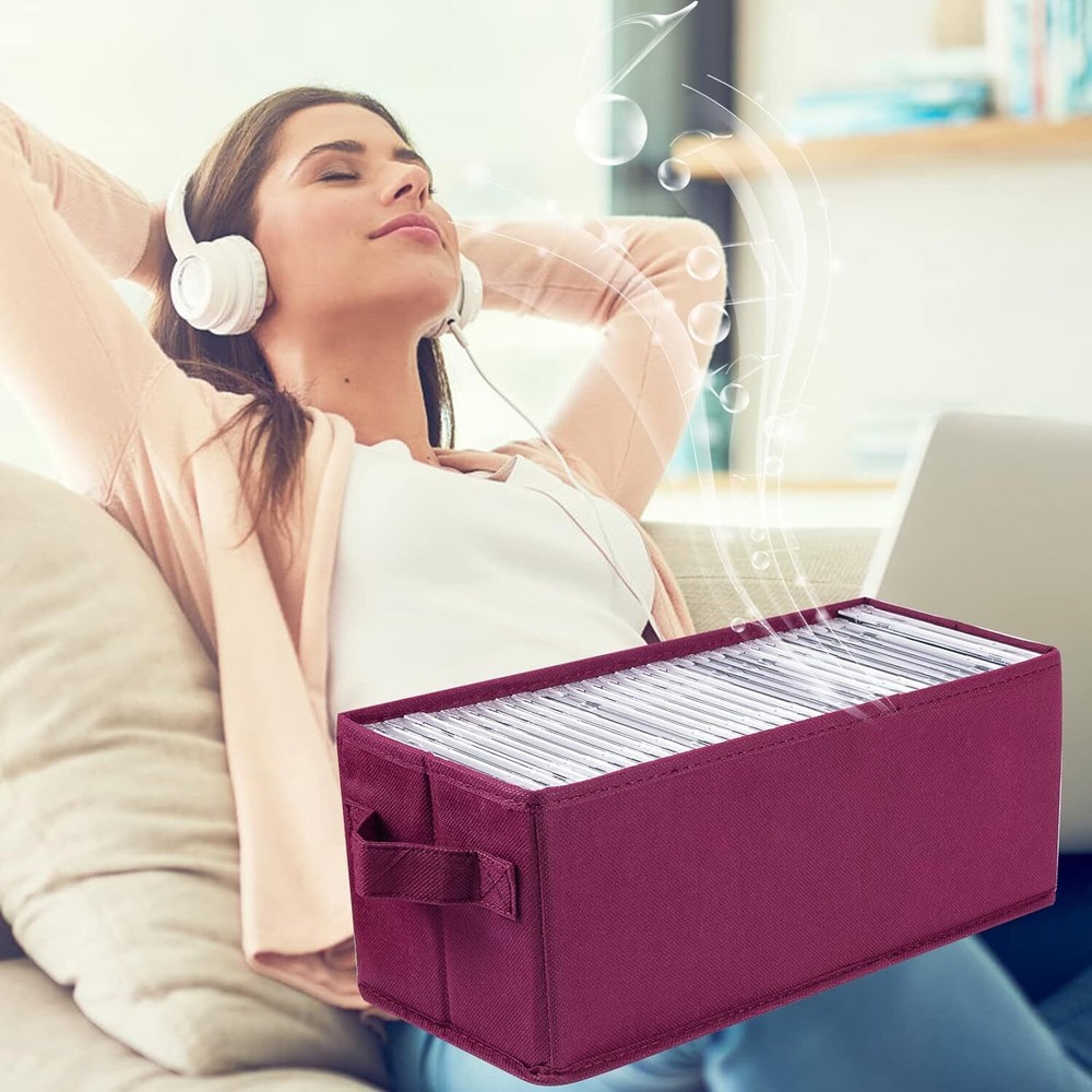 2 Pack Maroon Rose Red Storage Box Durable Cd Dvd Holder Stacking Boxes