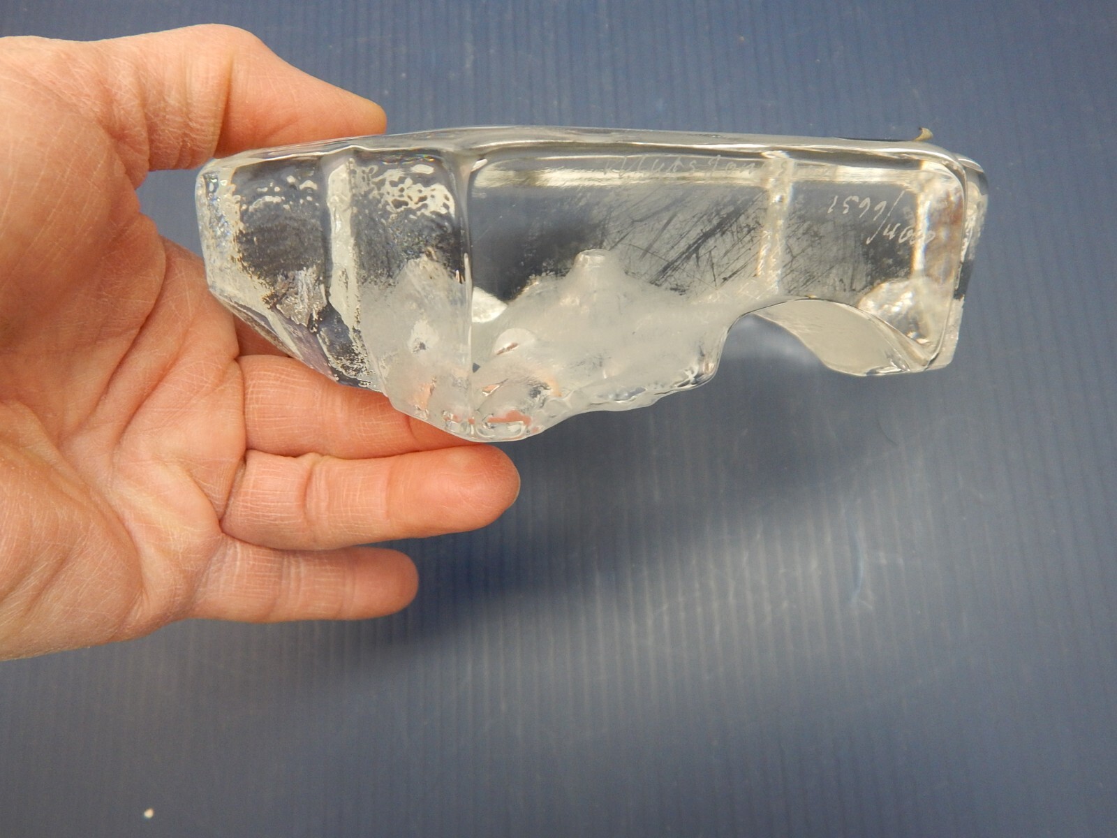 MATS JONASSON LEAD CRYSTAL SCULPTURE, BEAR AND CUB, RARE ONE, SIGNED