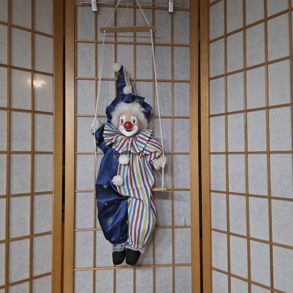 Marionette String Porcelain Head Doll Clown Puppet on Swing