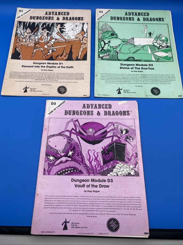 ADVANCED DUNGEONS & DRAGONS DUNGEON MODULE D1 D2 D3 COMPLETE MODULE SET TSR 1978